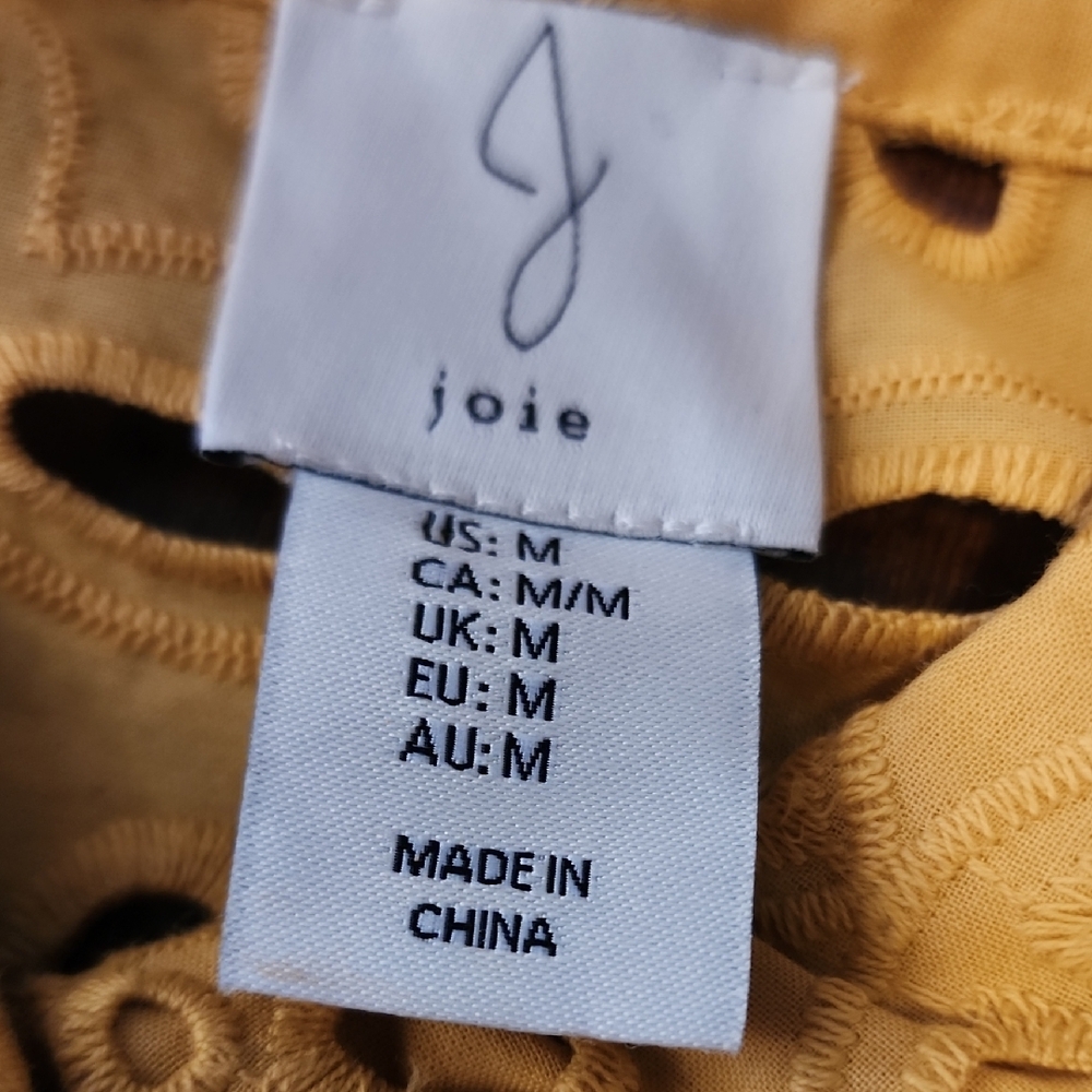 JOIE | Yellow Eyelet Lace Cropped Romantic Boho Feminine Boxy Button Blouse | M - Picture 4 of 12